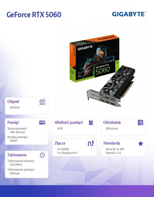 Karta graficzna Gigabyte GeForce RTX 5060 OC Low Profile 8GB GDDR7 DLSS4