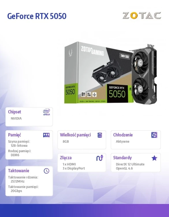 Karta graficzna ZOTAC GeForce RTX 5050 TWIN EDGE 8 GB