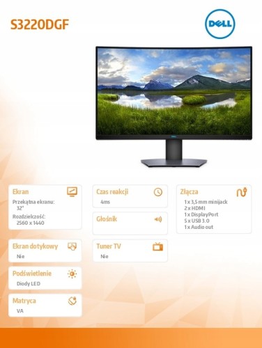 OUTLET Monitor Dell S3220DGF 31,5 cala Curved VA QHD