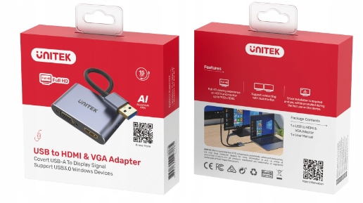 OUTLET Unitek V1304A Adapter USB-A na HDMI + VGA FullHD