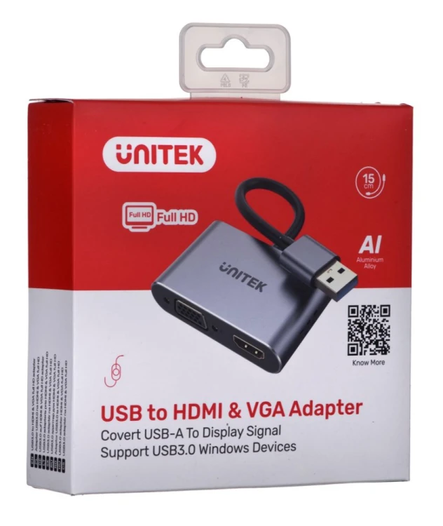 OUTLET Unitek V1304A Adapter USB-A na HDMI + VGA FullHD