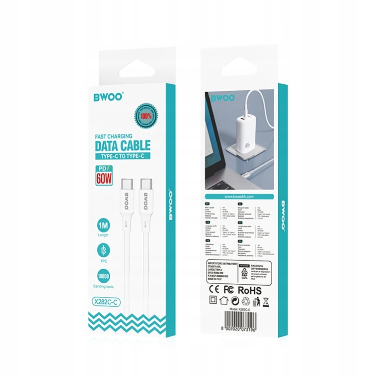 Kabel BWOO USB typ C - USB typ C 1 m biały