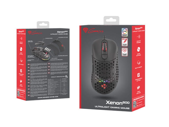 Myszka przewodowa dla gracza Genesis Xenon 800 Czarna 16000 dpi Gamingowa